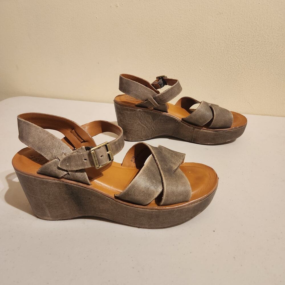 Kork Ease Women Sz 8/EU 39 Ava Classic Wedge Sandals Pewter Distressed Leather